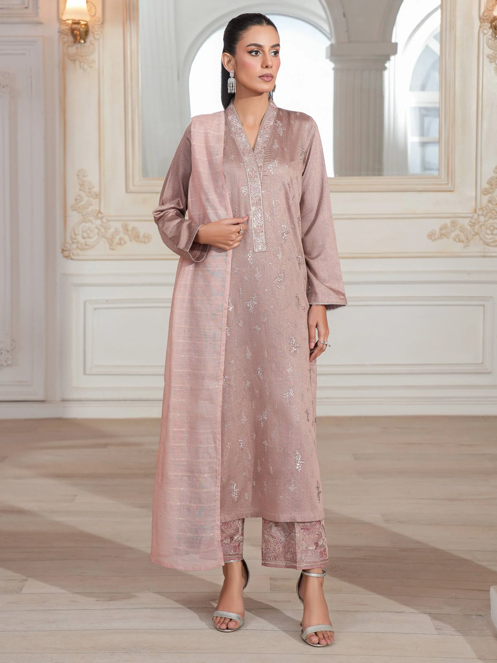 3 Piece Raw Silk Suit-Embroidered (Unstitched)